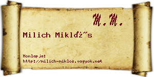 Milich Miklós névjegykártya